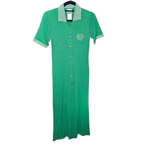Vintage Rare Mondi Sports Green Tennis Polo Button-down Maxi Dress size 42 (M/L) - Picture 1 of 5